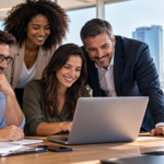 Equipe empresarial reunida analisando opções de plano de saúde empresarial e preços em São Paulo.